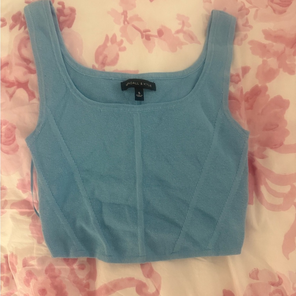 Kendall & Kylie Blue Fitted Sleeveless Crop Tank